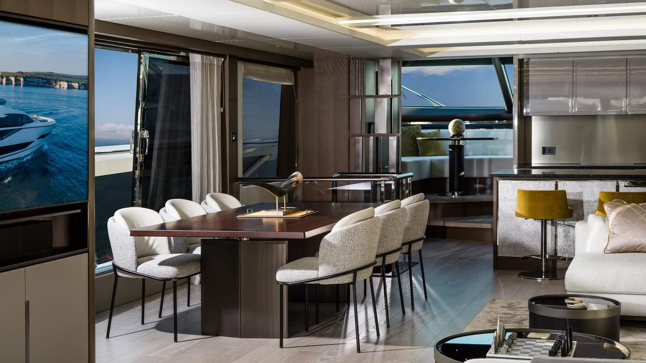 Kitchen and dining area of Sunseeker 90 Ocean