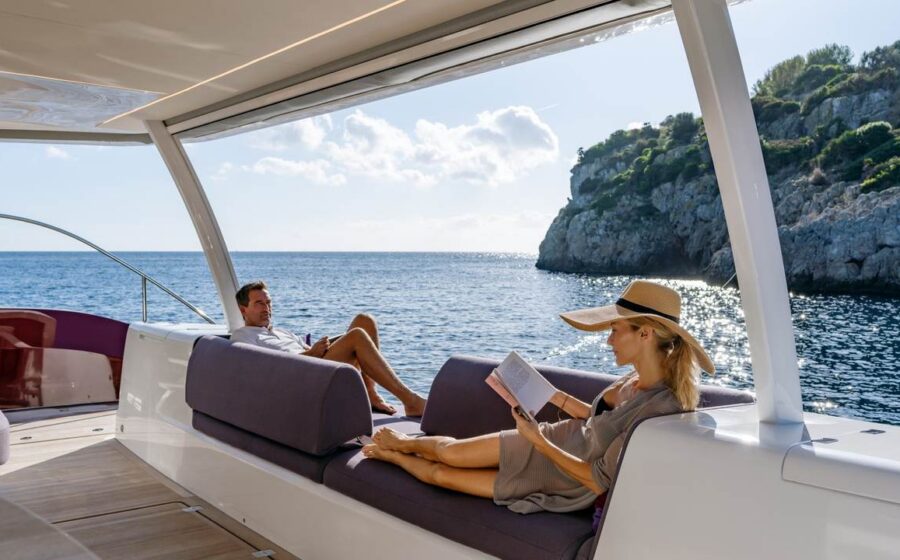 Lagoon Sixty 7 flybridge lounge area