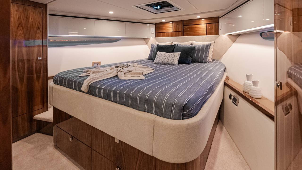 VIP cabin of the Riviera 6800 Sport Yacht