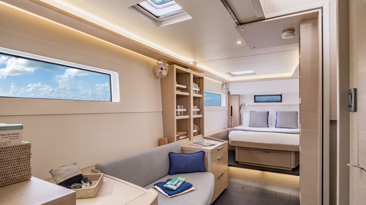 Cabin and relaxation area inside Lagoon 46