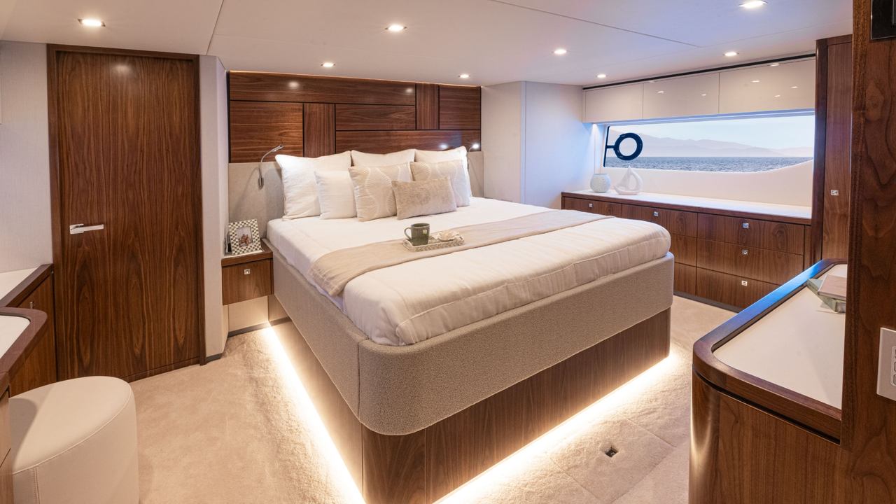 Shipyard cabin of Riviera 6200 Sport Yacht
