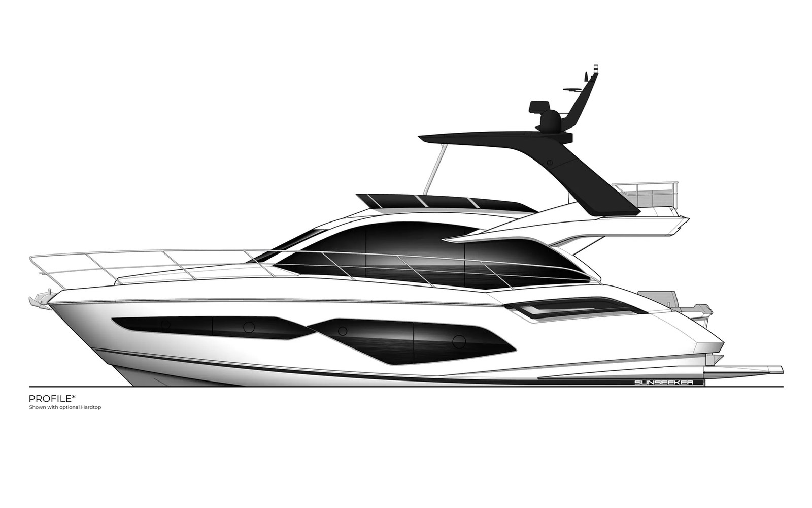 Sunseeker 76 Yacht: flybridge da 32 nodi con beach club e quattro cabine: vista dinamica
