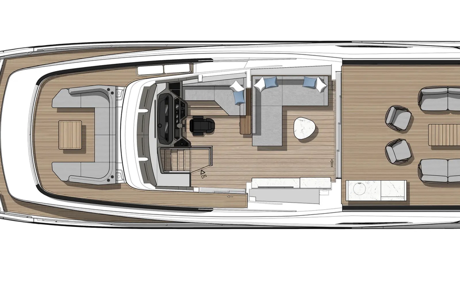 Sunseeker 82 Ocean Enclosed: 900 miglia e volumi da superyacht in 25 metri: componenti di coperta