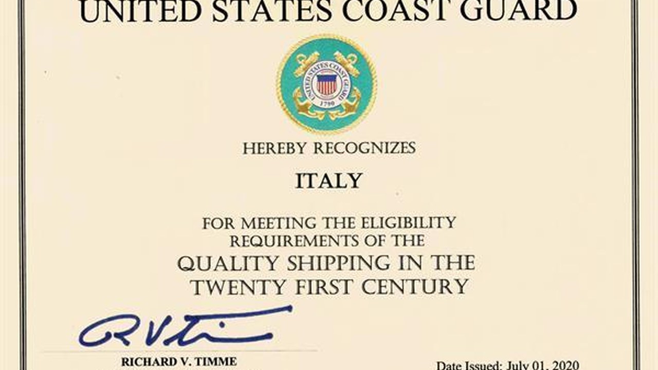 Certificato della Guardia Costiera statunitense sulla qualità del trasporto marittimo italiano