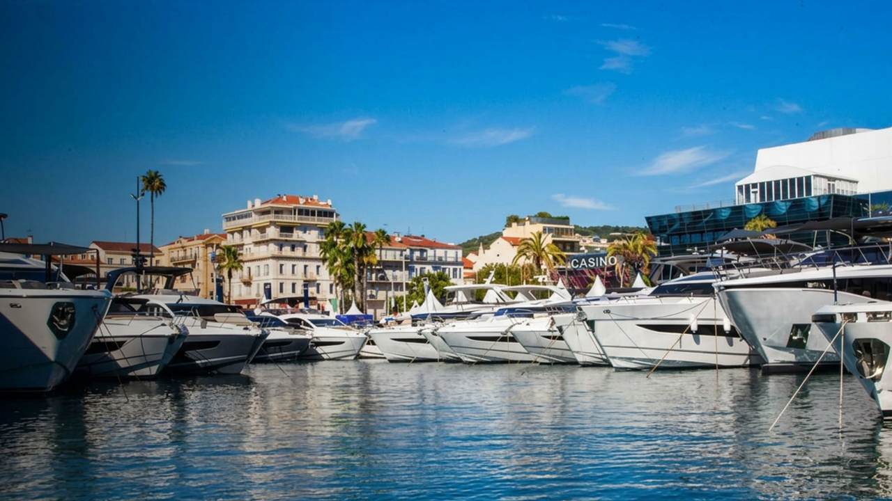 Vieux Port di Cannes con yacht e Palais des Festivals